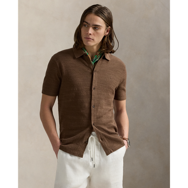 In a lightweight, breathable blend of cotton and linen, this shirt jumper features a textured seed-stitched technique and our signature embroidered Pony.