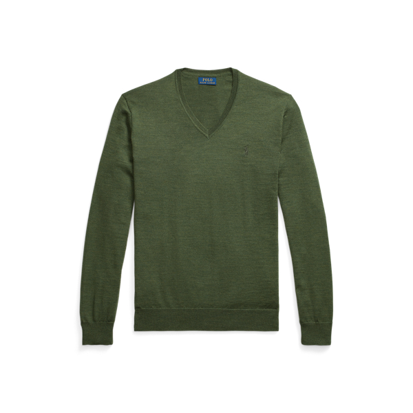 Polo Ralph Lauren Slim Fit Washable Wool V-neck Jumper In Green