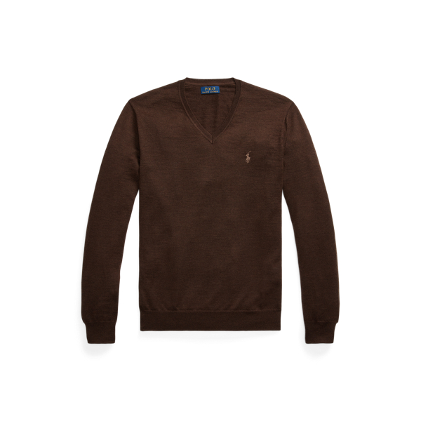 Polo Ralph Lauren Slim Fit Washable Wool V-neck Jumper In Brown