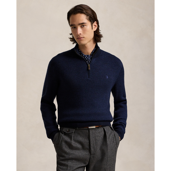 This mockneck jumper combines fine-gauge worsted wool with a textured-knit construction and our signature embroidered Pony.