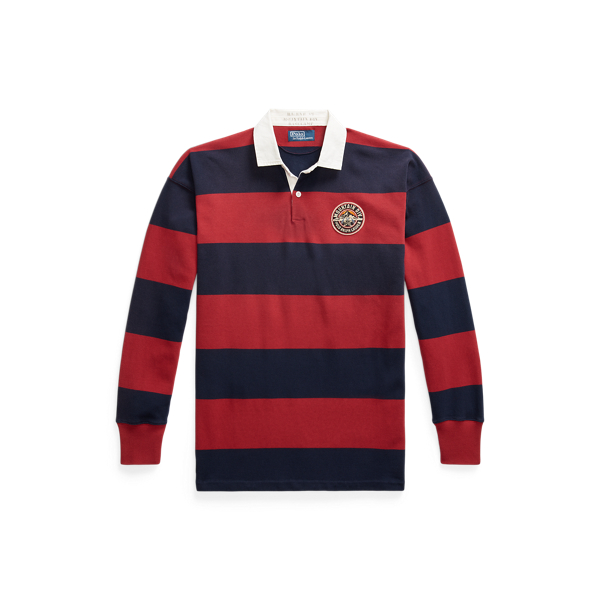 Polo Ralph Lauren Vintage Fit Striped Jersey Rugby Shirt In Red