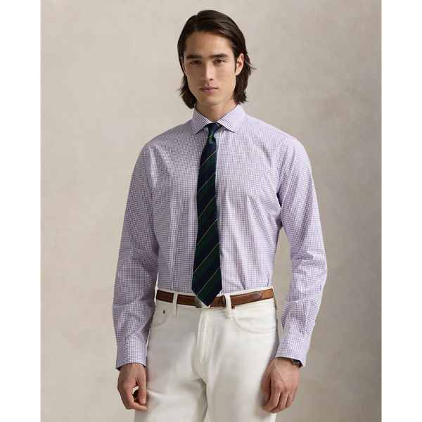 This shirt is crafted from silky cotton poplin and features an elegant Glen plaid pattern.