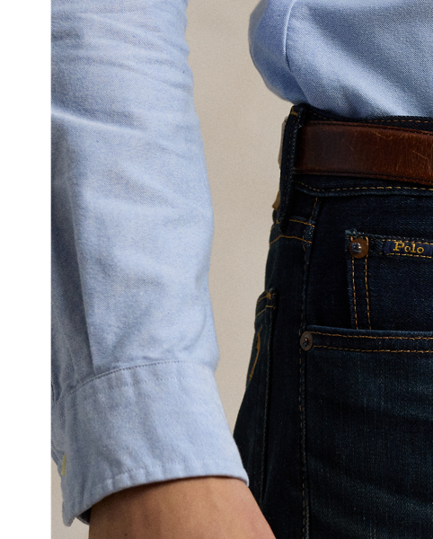 The slim-leg Sullivan features a regular rise and a trim fit through the seat and thigh. This stretch denim pair features our signature embroidered Pony and is hand-sanded for a broken-in look.