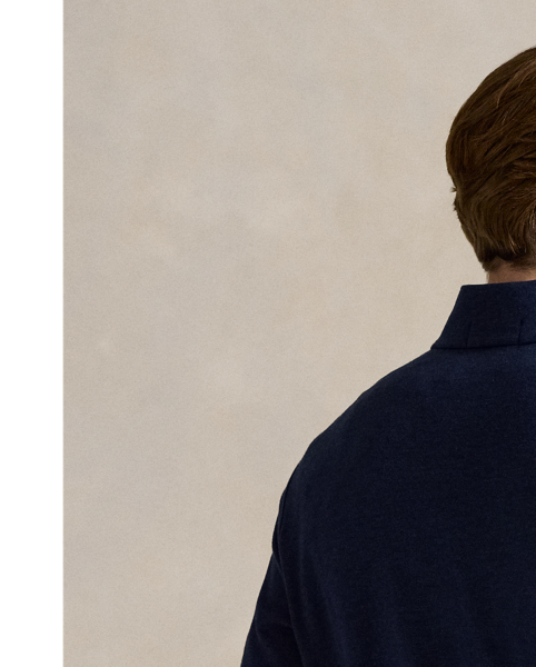This quarter-zip pullover is made from a double-knit cotton-blend jacquard, which is sueded for a super-soft feel.