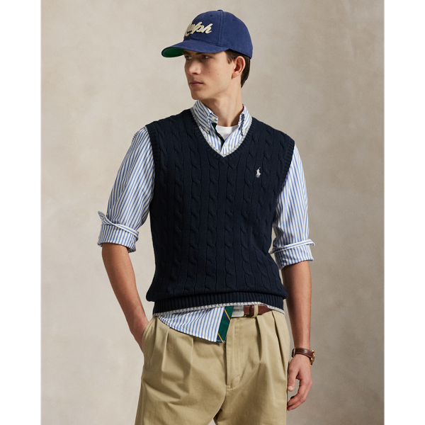 Made with thick-gauge cotton yarns, this sleeveless jumper unites two of Polo  Ralph Lauren Lauren's most iconic design elements: a timeless cable-knit motif and our signature Pony. The harmonious combination of dimensional textures and signature details creates an elevated classic that reflects our ethos of enduring style.