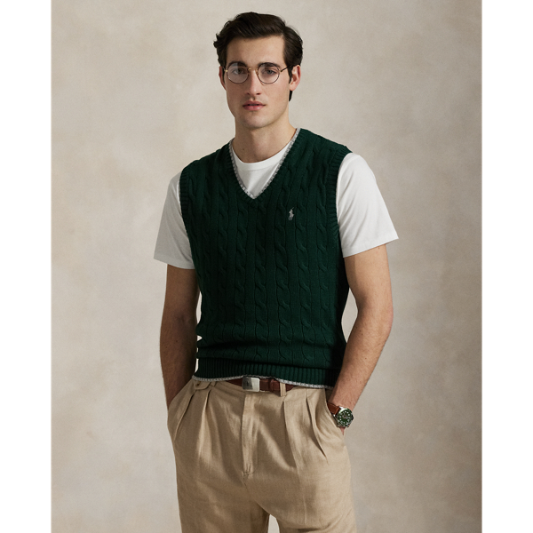 Made with thick-gauge cotton yarns, this sleeveless jumper unites two of Polo  Ralph Lauren Lauren's most iconic design elements: a timeless cable-knit motif and our signature Pony. The harmonious combination of dimensional textures and signature details creates an elevated classic that reflects our ethos of enduring style.