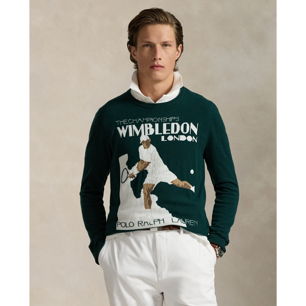 Part of our collection celebrating Wimbledon 2025, this cashmere jumper features a tennis player graphic incorporating cotton yarns on the front. It is thoughtfully detailed with "Polo" embroidery and the tournament's official logo patch.