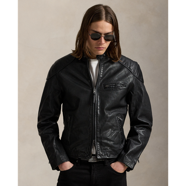 Popularised by European motorcyclists in the 1960s for its slim shape and tapered sleeves, the café racer is a sleek alternative to the traditional biker jacket. This vintage-inspired version is crafted from full-grain leather, which is washed to enhance its supple texture.