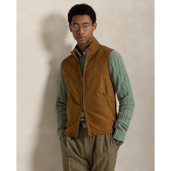This waistcoat is crafted with supple suede and lined with stretch jersey for optimal comfort. At the back collar, it features a "Polo by Ralph Lauren Lauren" logo rendered in the label's original font.