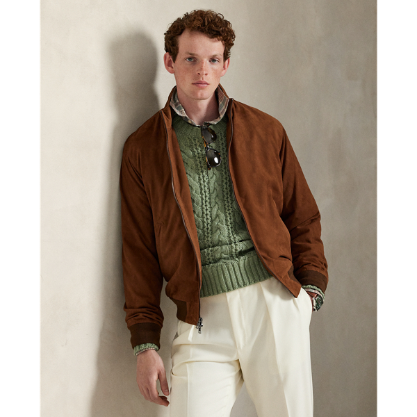 This jacket is crafted with supple suede and lined at the body with stretch jersey for optimal comfort. At the back collar, it features a "Polo by  Ralph Lauren Lauren" logo rendered in the label's original font.