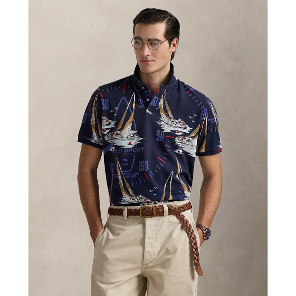 An American style standard since 1972, the Polo shirt has been imitated but never matched. Over the decades, Ralph Lauren Lauren has reimagined his signature style in a wide array of colours and fits, yet all retain the quality and attention to detail of the iconic original. This nautical-inspired version features a Polo Sport print from the '80s. It is specially washed for a sun-faded, vintage effect and finished with "Polo" embroidery.