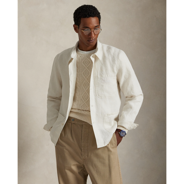 A lightweight layer for warm-weather days, this jacket combines a utilitarian silhouette inspired by vintage French workwear with breathable linen.