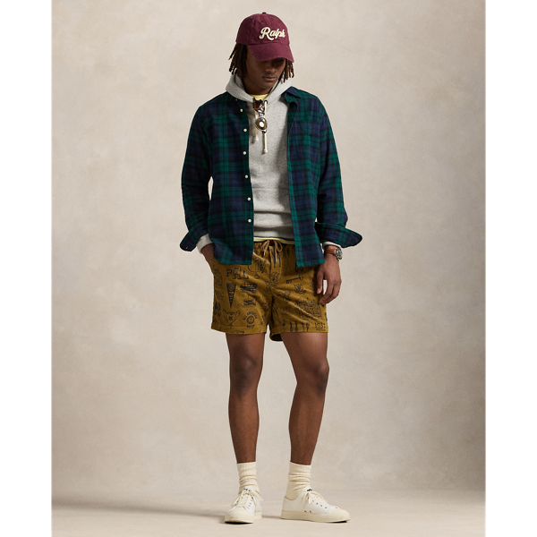We've brought back these 15 cm inside leg shorts from our archives and updated them with a comfortable drawstring waist and wide-wale cotton corduroy. They are printed with playful illustrations ranging from the 867 Madison Ave. flagship store to The Polo Bar's signature Old Fashioned cocktail.
