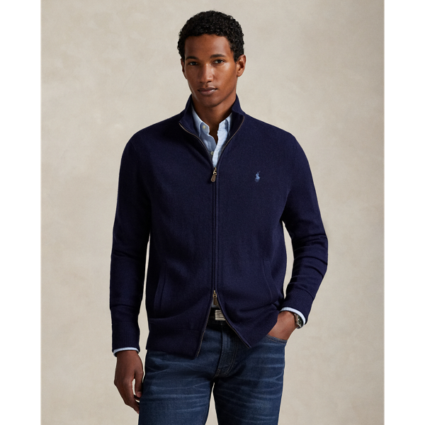 Italian wool yarn and our signature embroidered Pony elevate this finely knit full-zip jumper.