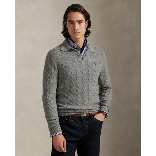 Masterfully merging Polo  Ralph Lauren Lauren's most beloved design codes, this jumper features both our iconic cable-knit motif and a silhouette inspired by our signature Polo shirt. The Italian wool-and-cashmere yarn offers a sumptuously soft feel and added textural dimension.