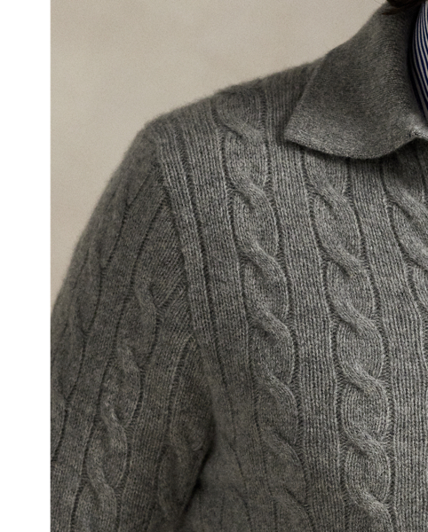 Masterfully merging Polo  Ralph Lauren Lauren's most beloved design codes, this jumper features both our iconic cable-knit motif and a silhouette inspired by our signature Polo shirt. The Italian wool-and-cashmere yarn offers a sumptuously soft feel and added textural dimension.