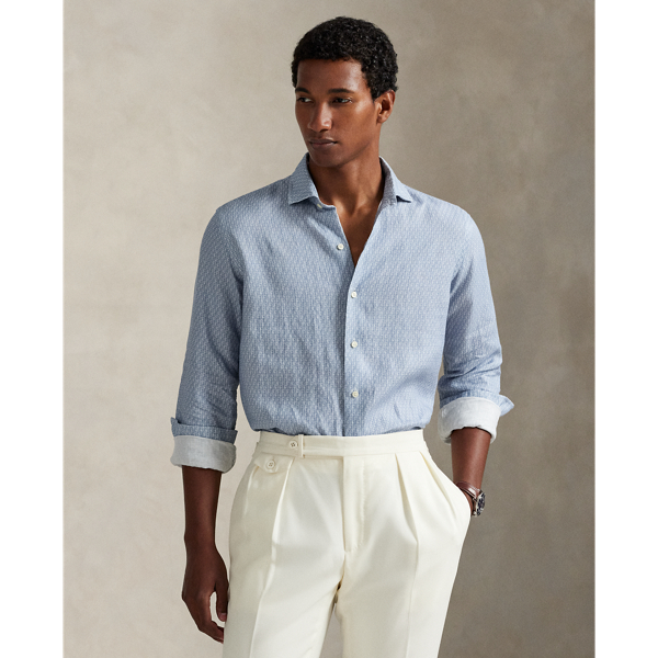Lightweight, breathable linen makes this shirt perfectly suited for warm-weather days, while a miniature Polo mallet print adds equestrian-inspired style.