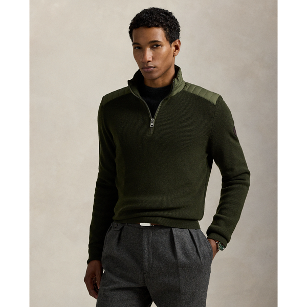 This quarter-zip jumper is finely knit with Italian wool yarn that is specially developed for easy care. On the collar and shoulders, quilted piecing adds a textural contrast.