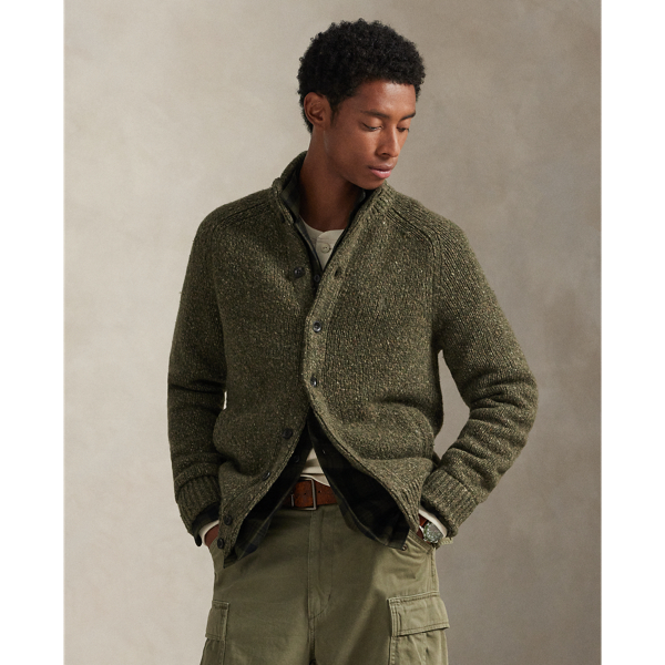 This chunky-knit cardigan is made from wool-blend yarn and finished with custom-developed buttons for signature Polo style.