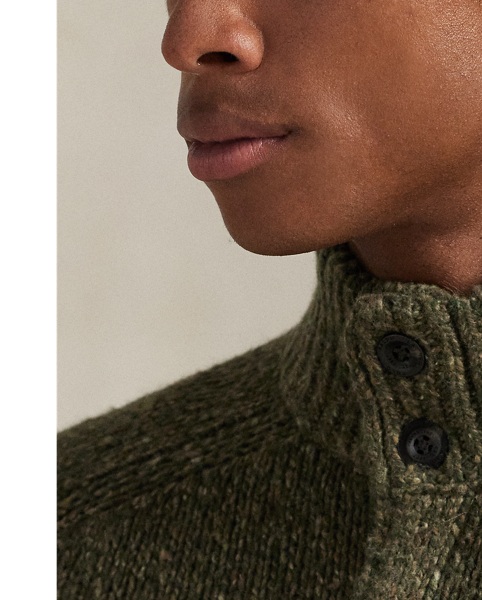 This chunky-knit cardigan is made from wool-blend yarn and finished with custom-developed buttons for signature Polo style.