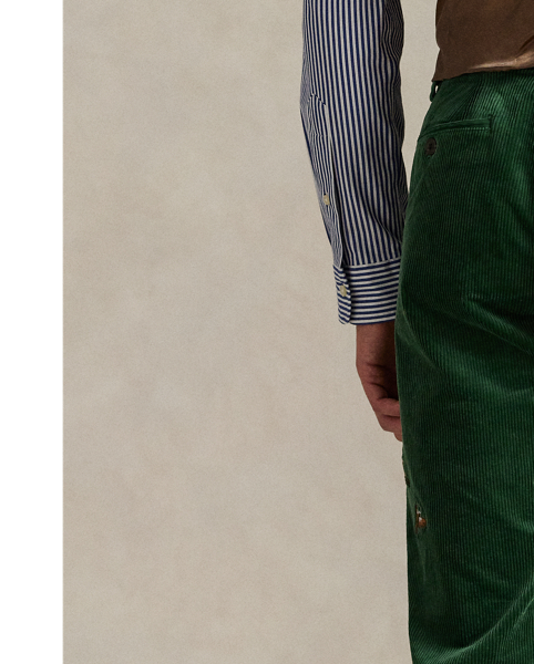 Made from soft cotton with a hint of stretch, these trousers are a modern take on classic corduroy. Part of the season's collection inspired by outdoor exploration and adventure, they are embroidered with pheasants for rustic Polo style.