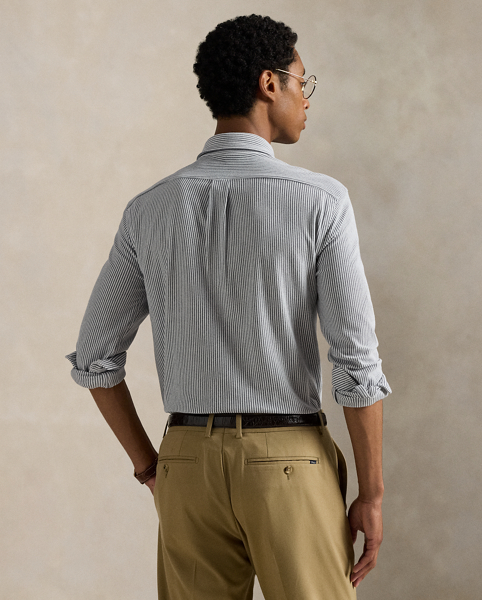 Inspired by two of our icons, this striped button-down combines the look of an oxford with the comfort and ease of our Polo shirt's cotton mesh fabric.