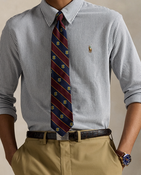 Inspired by two of our icons, this striped button-down combines the look of an oxford with the comfort and ease of our Polo shirt's cotton mesh fabric.