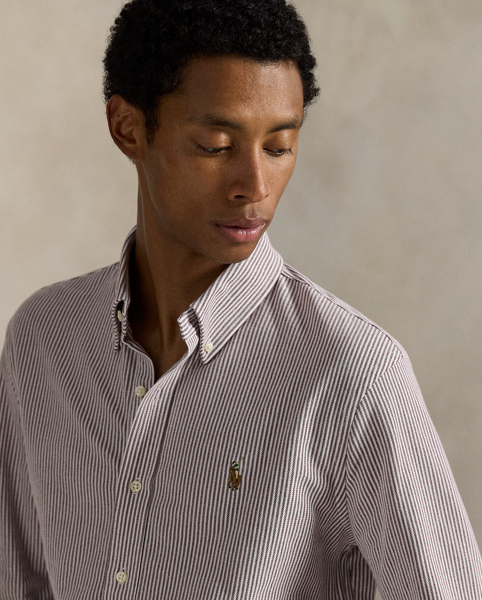 Inspired by two of our icons, this striped button-down combines the look of an oxford with the comfort and ease of our Polo shirt's cotton mesh fabric.