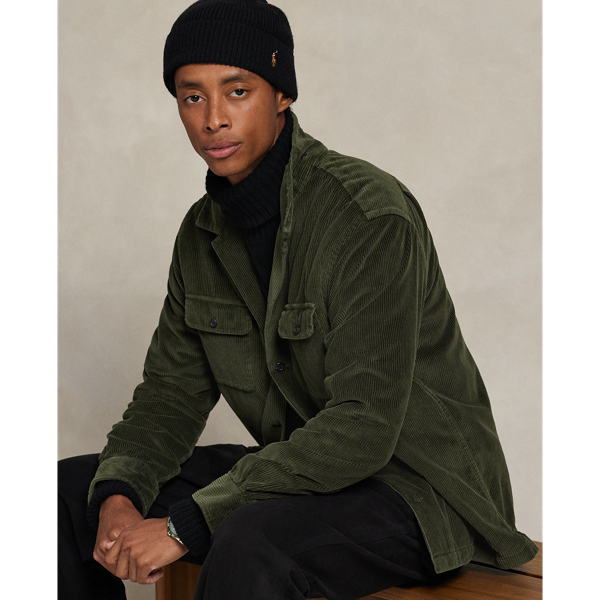 This camp-collar overshirt gets a rustic update with wide-wale corduroy and plaid twill lining.