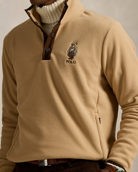 In brushed fleece, this mockneck pullover features the iconic Polo Bear intricately embroidered at the chest. It is meticulously detailed with faux-suede trim at the placket and custom-developed hardware.