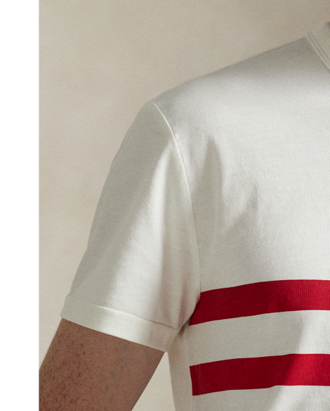 Part of the season's regatta-inspired collection, this slub cotton T-shirt features a gothic-style "P" patch with an oar.