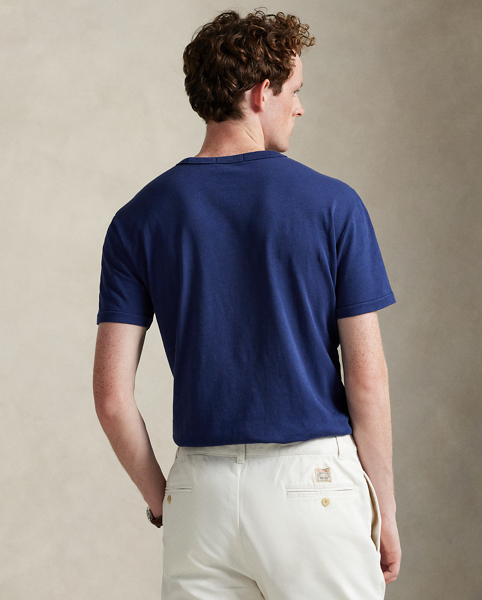 Part of the season's regatta-inspired collection, this slub cotton T-shirt features a shield patch and pieced sash stripes at the front. It is specially washed for a slightly sun-faded appearance, as though you've already worn it out on the water.