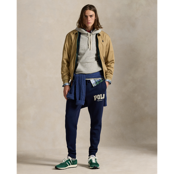 Along with our signature embroidered Pony, these cotton-blend trousers feature our Polo logo rendered in letterman-style appliqués.