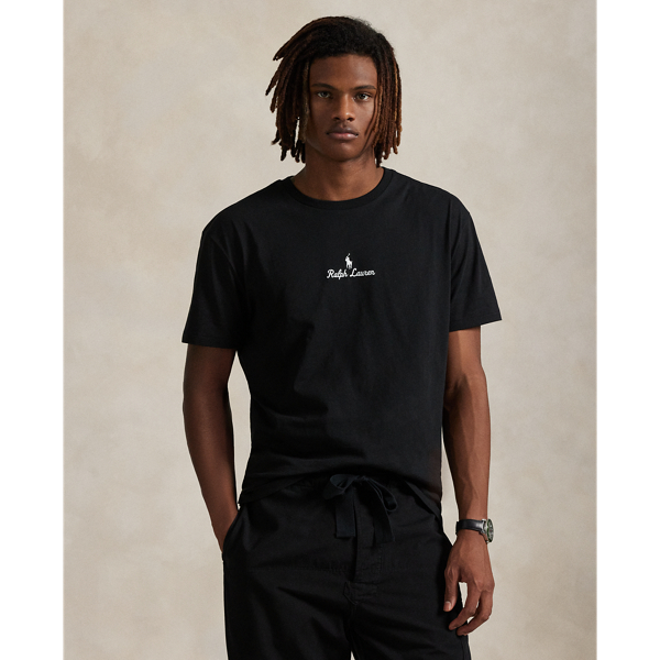 In addition to our signature Pony, this cotton T-shirt features our  Ralph Lauren Lauren logo embroidered on the front in script letters.