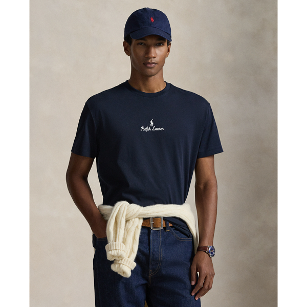 In addition to our signature Pony, this cotton T-shirt features our  Ralph Lauren Lauren logo embroidered on the front in script letters.
