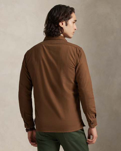 Our oxford cloth is developed with a secret wash, which gives it instant character, ease and a heathered softness, producing what we refer to as "the perfect rumple". The formula is so unique that it's been kept in a safe for more than three decades. This overshirt is crafted from our signature fabric and garment-dyed to create tonal dimension.