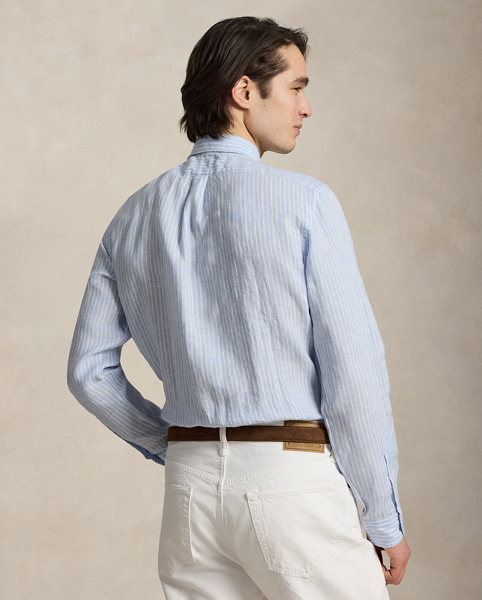 Camicia in Lino a Righe Custom-Fit Ralph Lauren