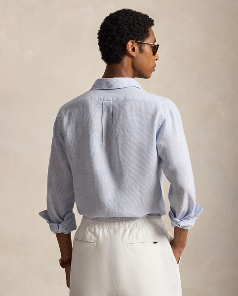 Camicia in Lino a Righe Custom-Fit Ralph Lauren