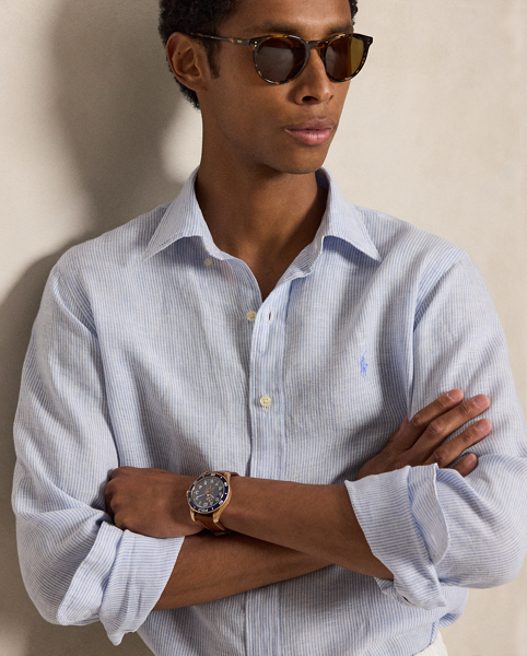 Camicia in Lino a Righe Custom-Fit Ralph Lauren