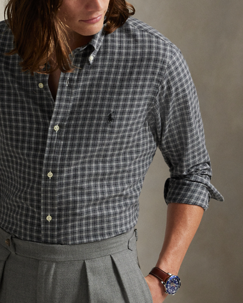 This plaid shirt is crafted with lightweight cotton twill that has been peached for unparalleled softness.