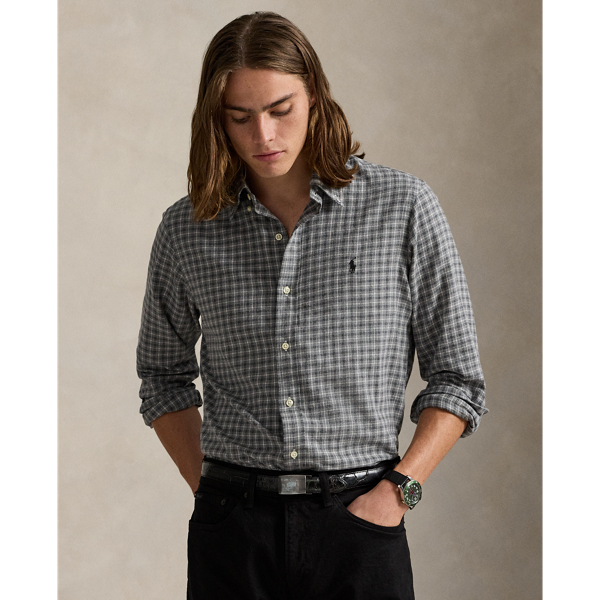 This plaid shirt is crafted with lightweight cotton twill that has been peached for unparalleled softness.