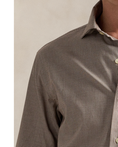 This houndstooth shirt is crafted from lightweight cotton twill, which has been peached for unparalleled softness.