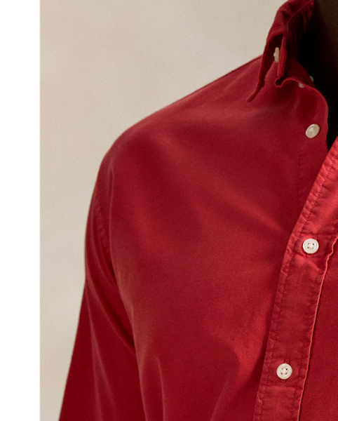The oxford shirt made its debut very early in  Ralph Lauren Lauren’s designs, and since then, it has solidified its status as a pillar of the Polo look. Our fabric is developed with a secret wash, giving it instant character, ease and a heathered softness – what we refer to as "the perfect rumple". The formula is so unique that it's been kept in a safe for more than three decades. Today, Mr Lauren continues to create countless variations of his iconic shirt, including this Big & Tall version, which is garment-dyed and treated for a broken-in look and feel from day one.