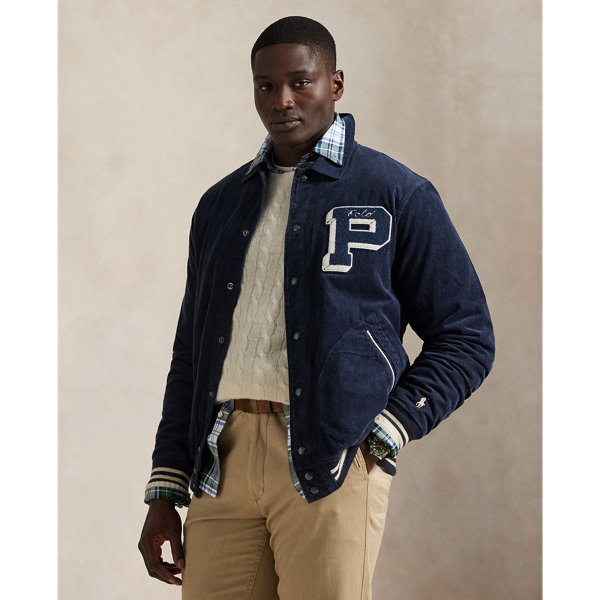 In wide-wale corduroy, this Big & Tall jacket features varsity-inspired artwork from the  Ralph Lauren Lauren archive.