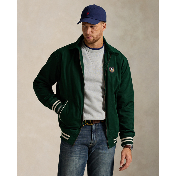 With its sporty silhouette and cotton twill construction, this Big & Tall jacket combines timeless athletic style with heritage craftsmanship. The vintage collegiate-inspired patch on the left chest features archival artwork along with the iconic Polo Pony.