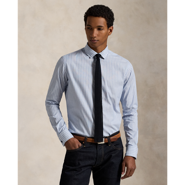 This lightweight shirt combines vintage-inspired stripes, silky cotton cloth and genuine mother-of-pearl buttons for a polished Polo look.