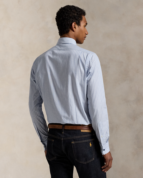 This lightweight shirt combines vintage-inspired stripes, silky cotton cloth and genuine mother-of-pearl buttons for a polished Polo look.