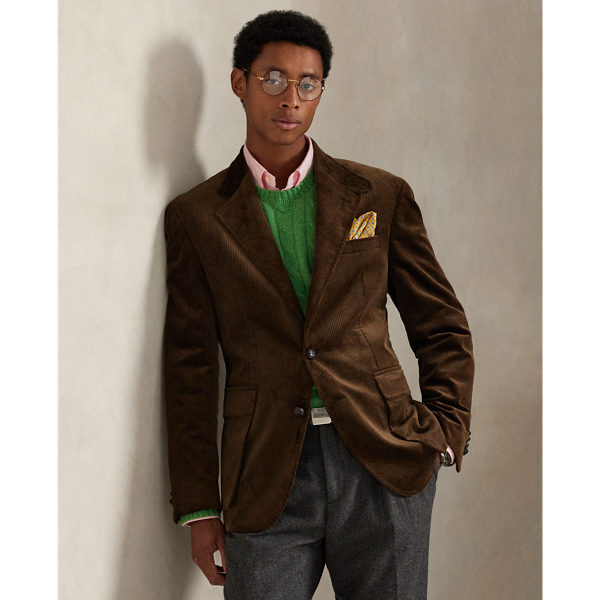 Created to mark the 50th anniversary of  Ralph Lauren Lauren, the RL67 jacket draws inspiration from a blazer that has been a treasured part of Mr Lauren's wardrobe since 1971. This reinterpretation is crafted with Italian wide-wale corduroy and finished with braided leather buttons.