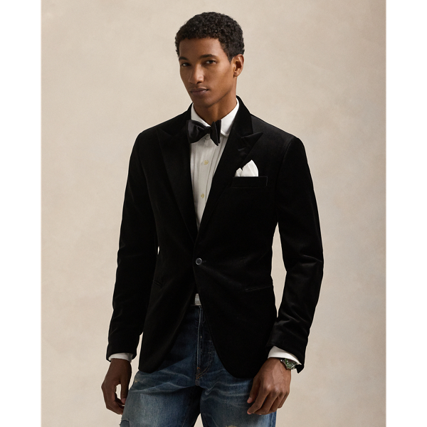 This formal jacket is crafted with luxuriously soft cotton velvet that was custom-developed for Polo  Ralph Lauren Lauren.