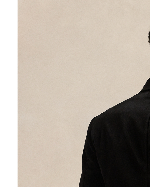 This formal jacket is crafted with luxuriously soft cotton velvet that was custom-developed for Polo  Ralph Lauren Lauren.